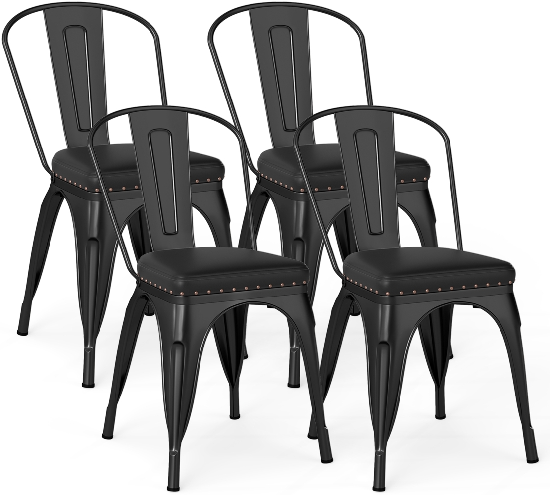Esszimmerstühle 4er Set Bistrostuhl Metallstuhl stapelbar Küchenstühle gepolstert Gartenstühle mit Rückenlehne 44 x 53 x 84 cm Schwarz Bild 1