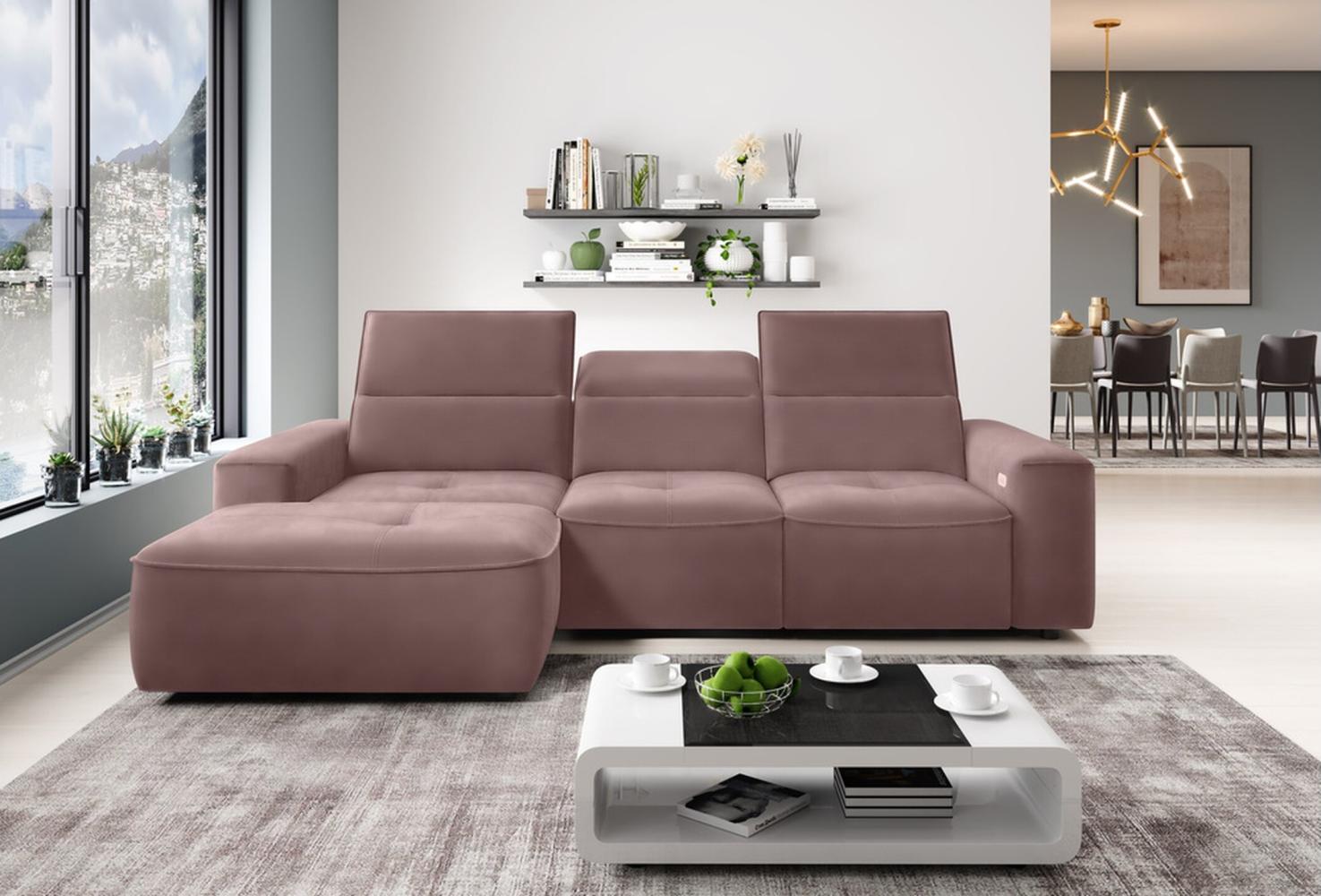 Stylefy Colton MINI Ecksofa Strukturstoff Rosa Links Bild 1