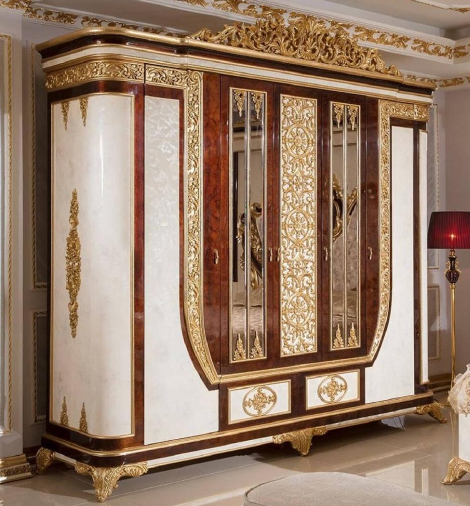 Casa Padrino Luxus Barock Schlafzimmerschrank Weiß / Braun / Gold - Prunkvoller Massivholz Kleiderschrank im Barockstil - Barock Schlafzimmer & Hotel Möbel - Edel & Prunkvoll Bild 1