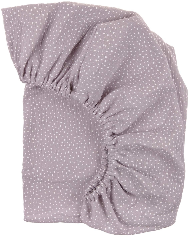 KraftKids Spannbettlaken Musselin Musselin grau Punkte aus 100% Baumwolle in Größe 140x70 cm, handgearbeitete Matratzenbezug gefertigt in der EU Bild 1