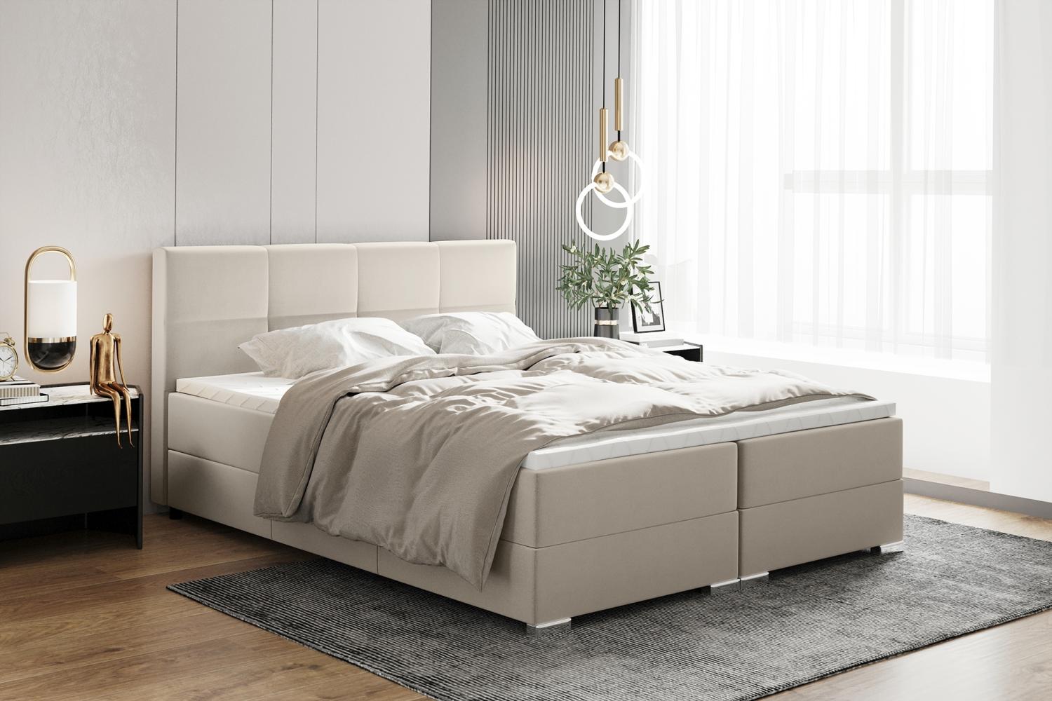 MEBLINI Boxspringbett ELIZABETH 180x200 cm mit Bettkasten - H3B/Creme Samt Polsterbett - Doppelbett mit Topper & Bonellfederkern-Matratze Bild 1