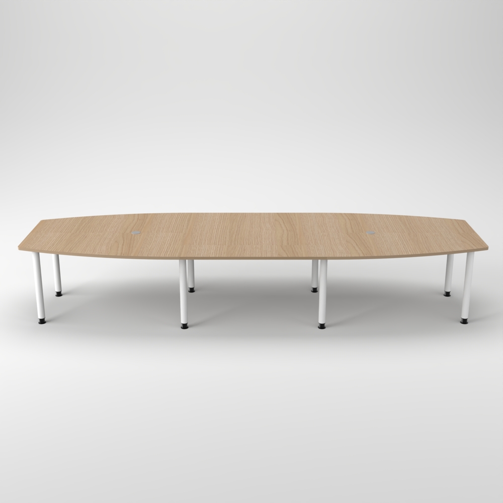 Rheinland Möbel Konferenztisch KONTI 400x130 cm – ovaler Besprechungstisch in Eiche mit weißen Rundrohrfüßen & 2 Kabelauslässen, erweiterbarer Meetingtisch für 12–14 Personen, moderner XXL-Tisch fürs Büro Bild 1