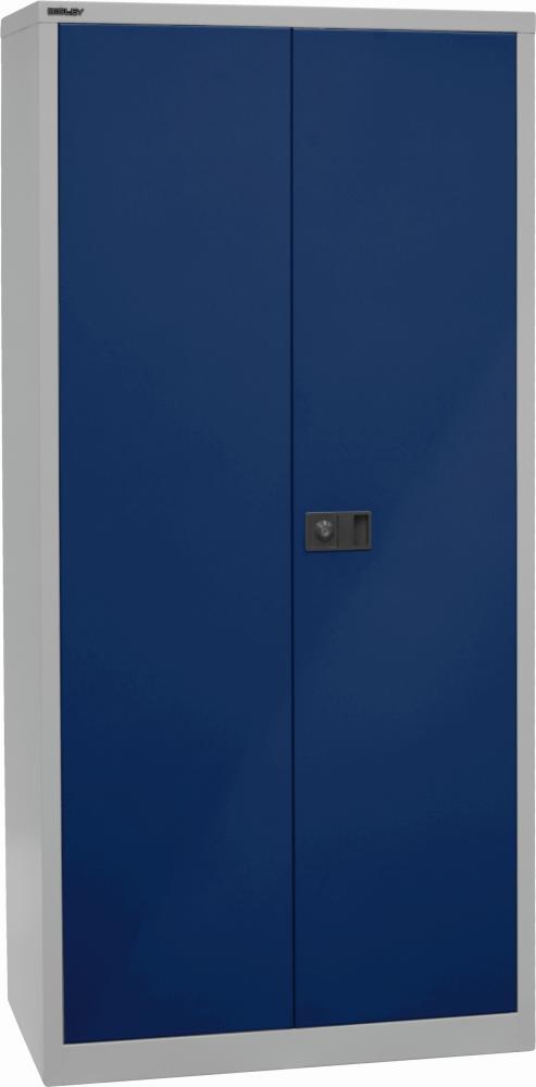 Bisley Flügeltürenschrank Universal, 4 verzinkte Fachböden, 5 OH, T 500 mm, Farbe Korpus lichtgrau, Türen oxfordblau Bild 1