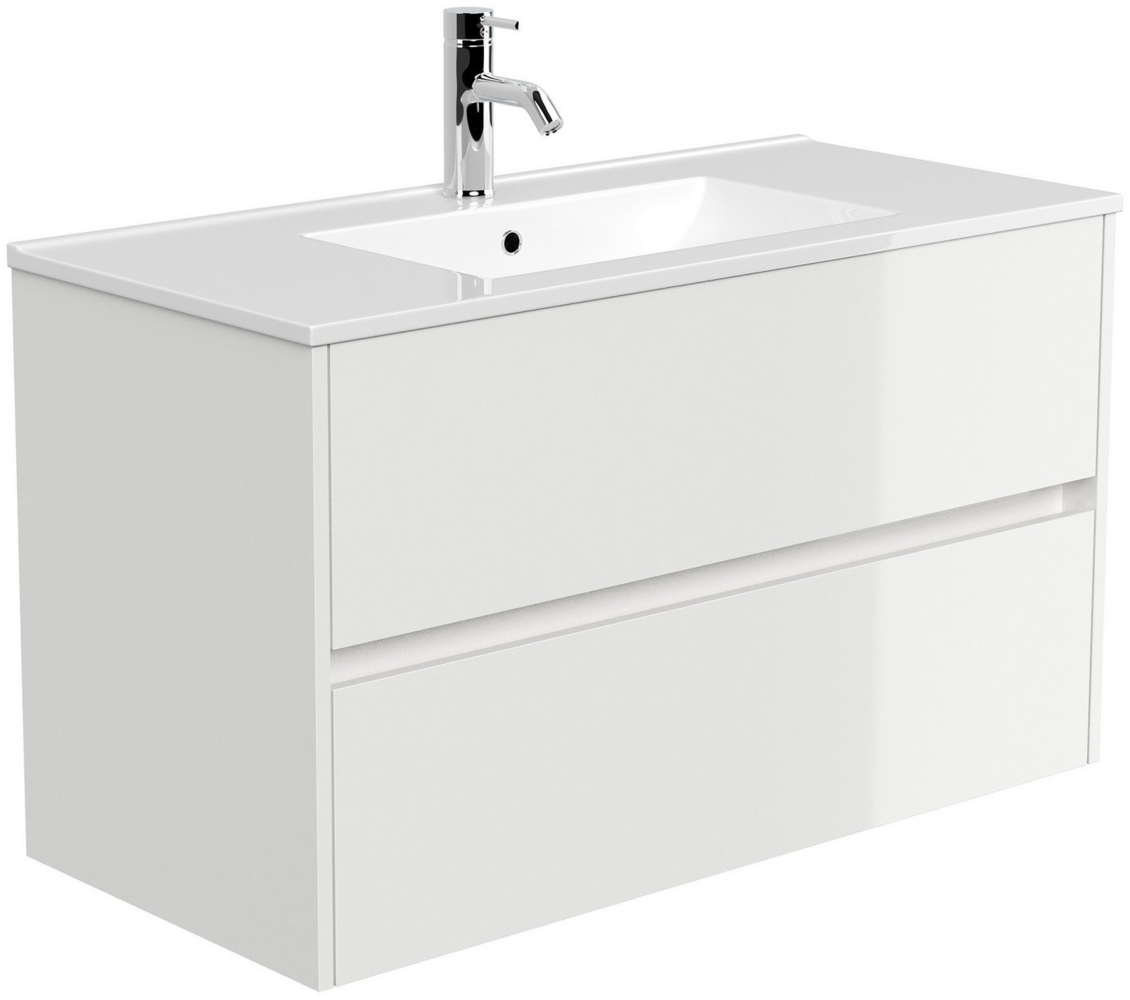 Posseik Badmöbel-Set Badmöbel Waschplatz "Limes 100 cm" weiß Hochglanz Bild 1