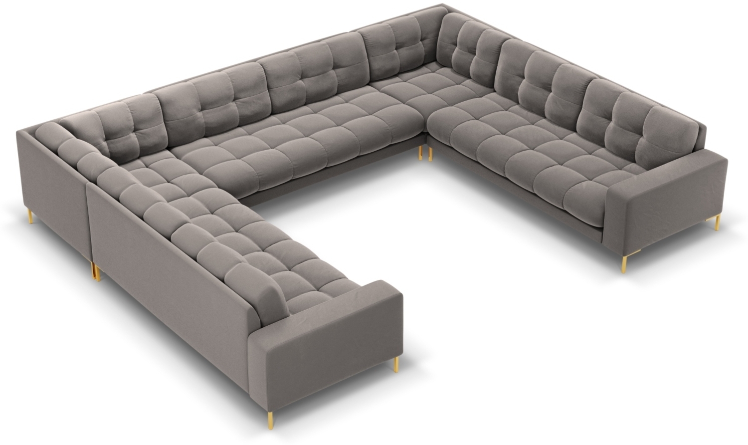 Micadoni Wohnlandschaft Mamaia 9-Sitzer Samtstoff Bluvel Hellgrau goldene Beine Bild 1