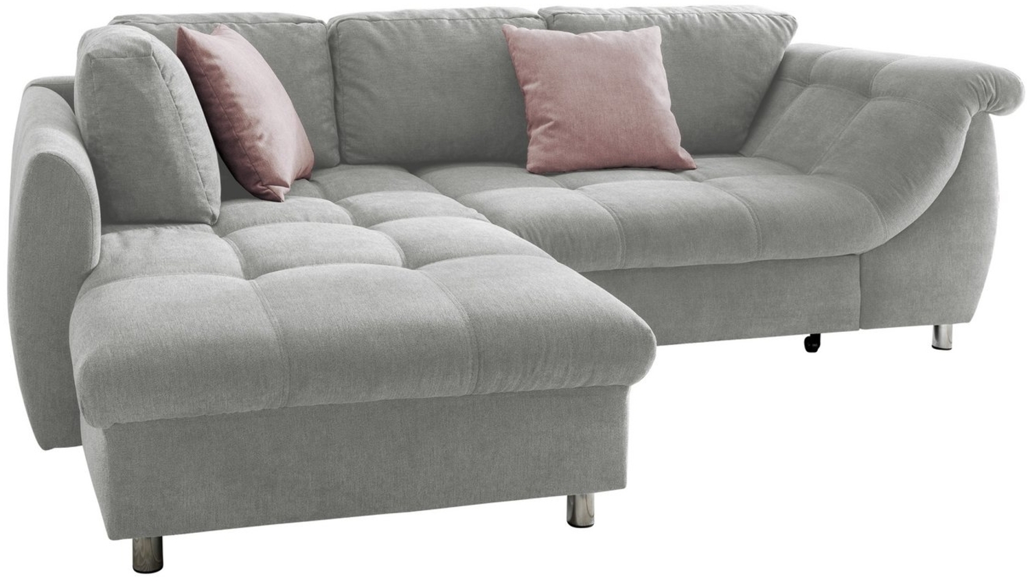 luma-home Ecksofa 17002, mit Bettkasten 250x190 cm, Ottomane links, Bettfunktion, Wellenunterfederung, Mikrofaser Grau Bild 1