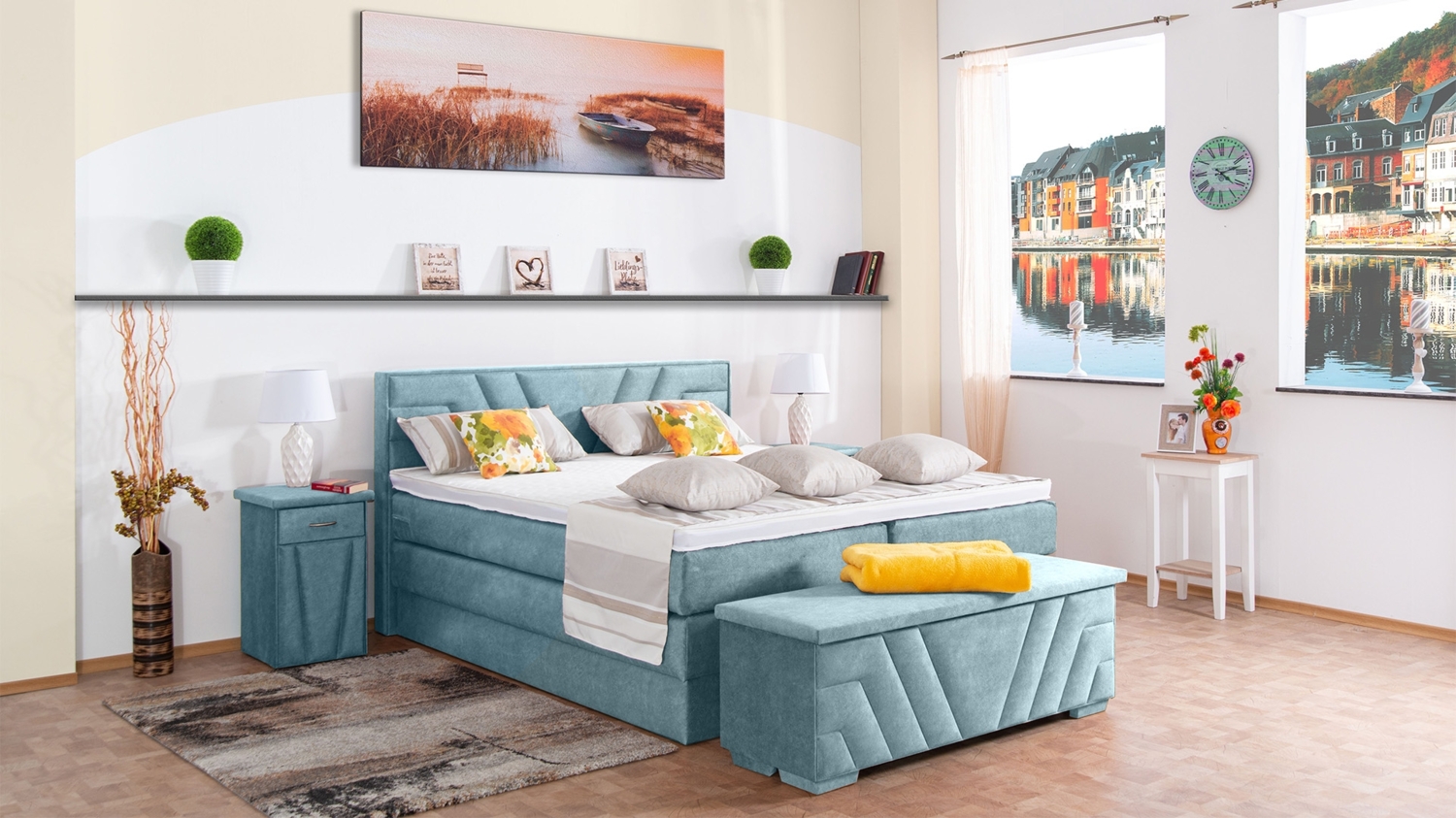 Meisterbetten Boxspringbett Terz 200x200 in DS-Azurro, Matratzenbezug Nano, Komfortschaum-Topper Bild 1