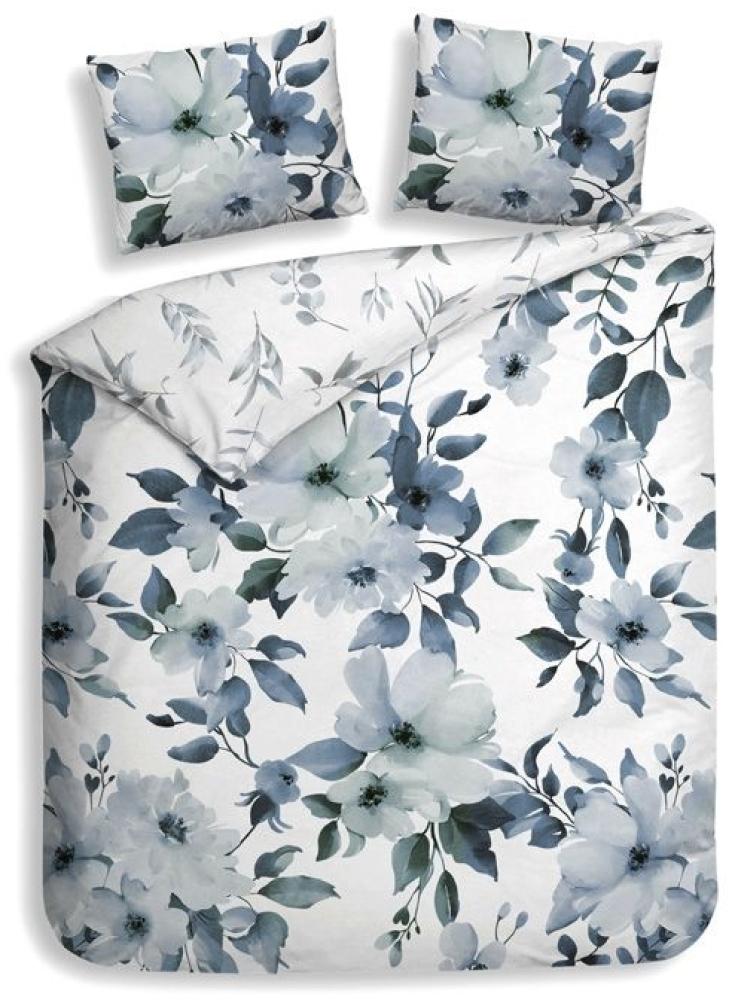 Heckett & Lane Satin Bettwäsche 155x220 Kristoffer blue blau weiß Blüten Blumen Bild 1