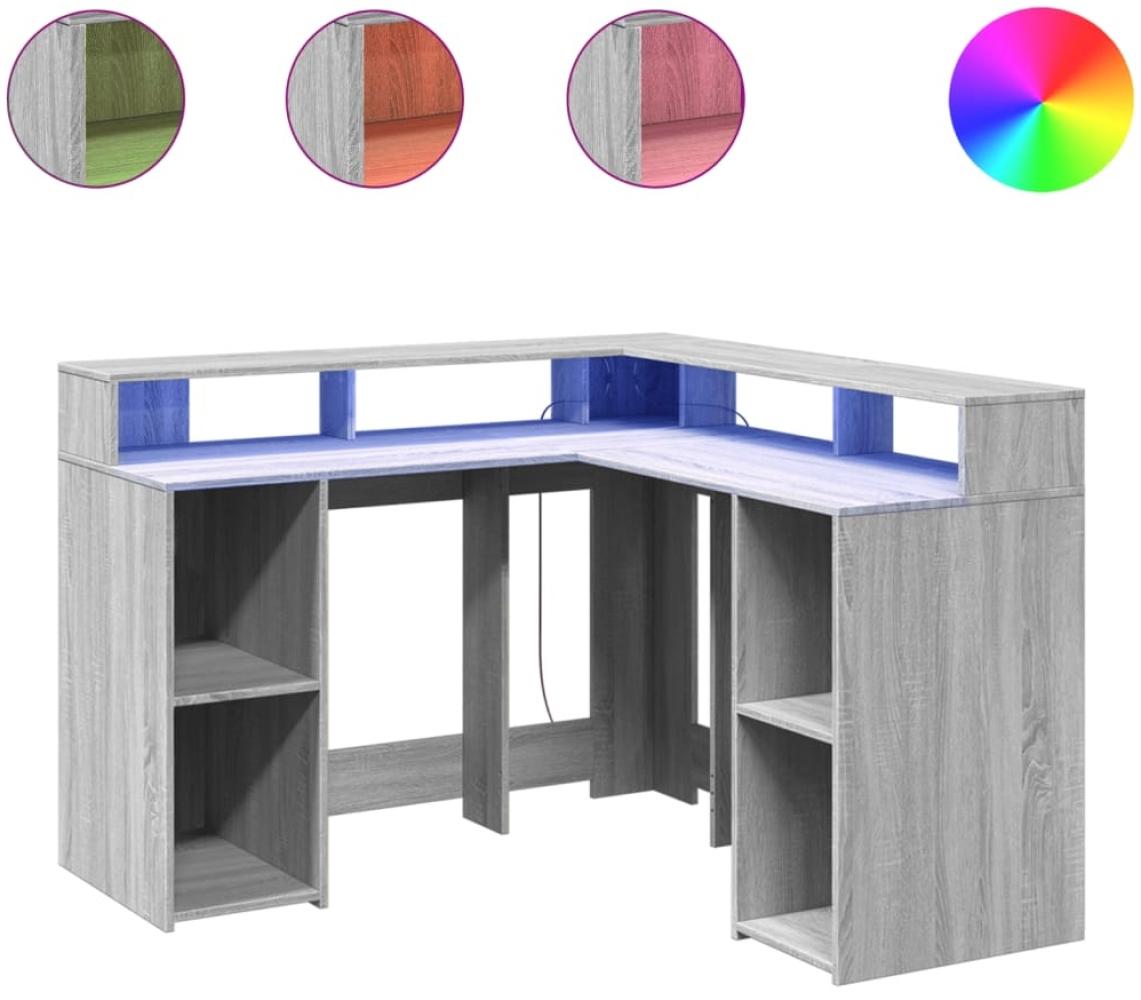 vidaXL LED-Schreibtisch Grau Sonoma 130x130x91 cm Holzwerkstoff 3309452 Bild 1