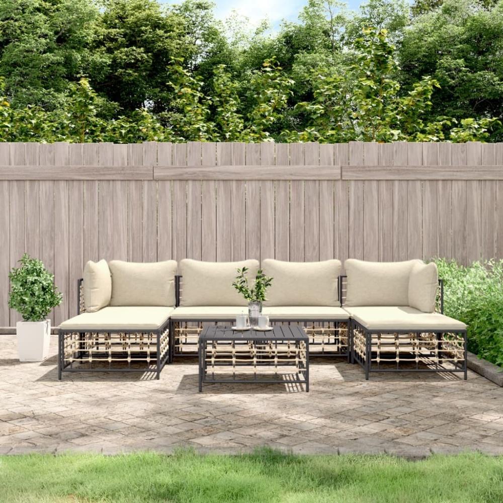 vidaXL 7-tlg. Garten-Lounge-Set mit Kissen Anthrazit Poly Rattan 3186780 Bild 1