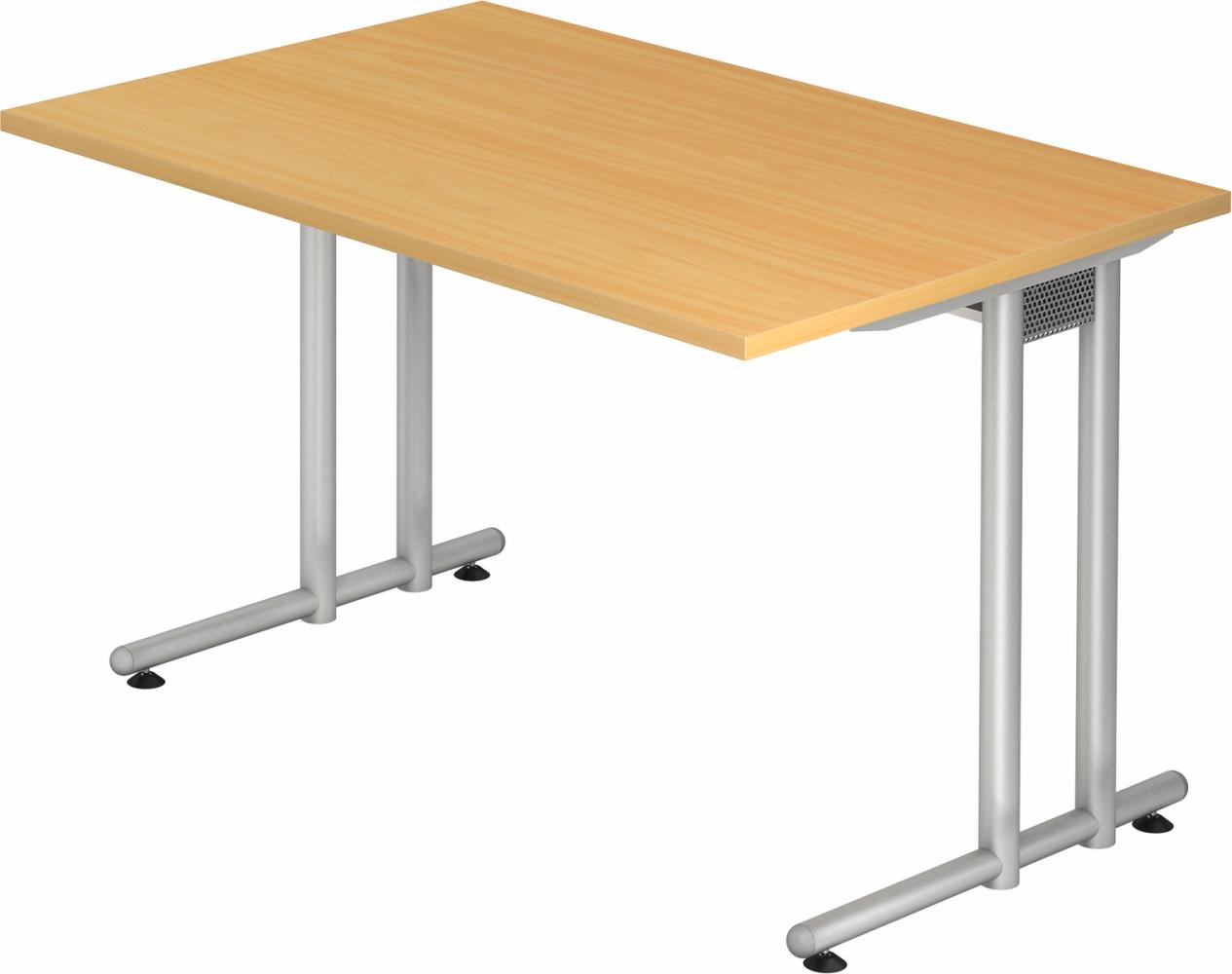 bümö Schreibtisch klein N-Serie 120x80 cm, Tischplatte aus Holz in Buche, Gestell aus Metall in Silber - PC Tisch, kleiner Computertisch für's Büro, Office Bürotisch, NS-12-6-S Bild 1