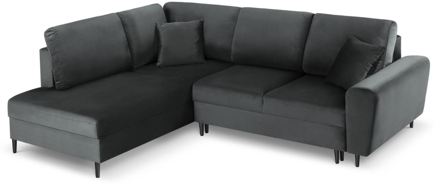 Micadoni 5-Sitzer Samtstoff Ecke links Sofa mit Bettfunktion und Box Moghan | Bezug Dark Grey | Beinfarbe Black Chrome M... Bild 1