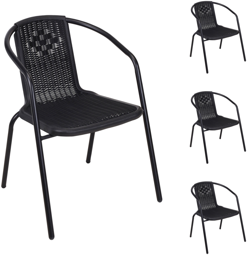 4 Stück Stabiler Rattan-Design Bistrostuhl Stapelstuhl Stahl schwarz Bild 1