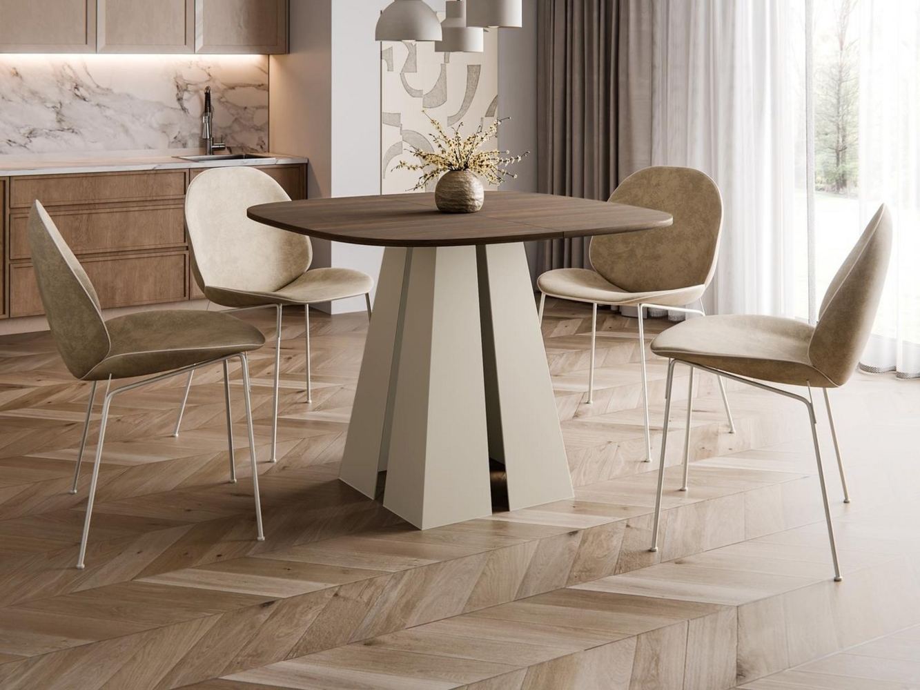 Compleo Esstisch Ø: 100cm oder 120 cm, Minimalistischer Tisch im Japandi-Stil TRENDI, Wohntrend, Metallbasis, TOP SELLLER, MADE IN EU Bild 1