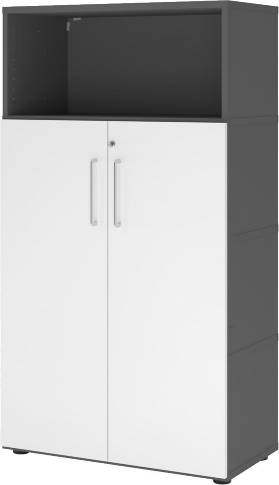 bümö flexi Aktenschrank abschließbar mit Flügeltüren & 1 Regalfach in Graphit/Weiß, Büroschrank mit werkzeuglosem Schnellmontage-Klicksysten in modularer Bauweise, FW48T3KG-G-W-BS Bild 1