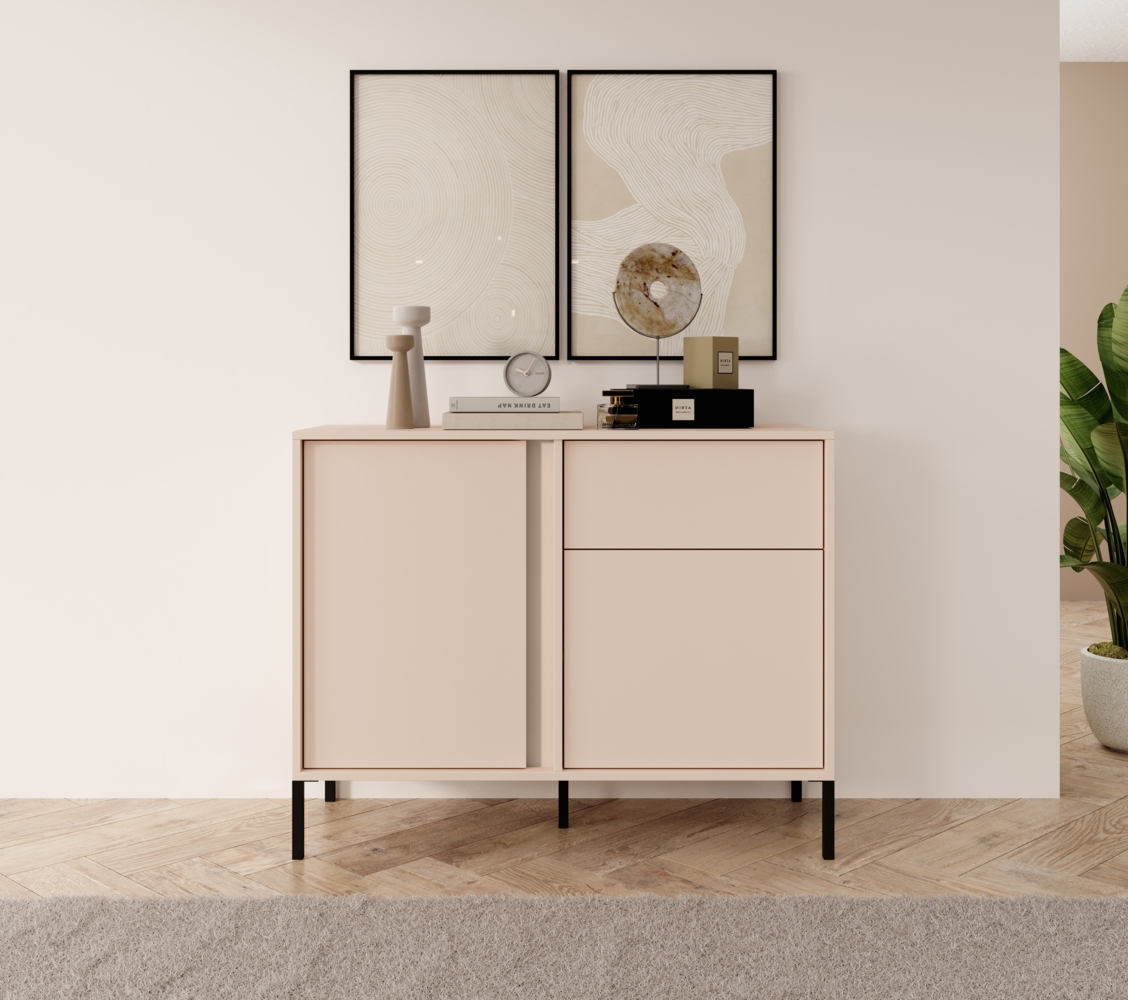AX LIVING Kleines Sideboard Piemontesia 103 2D1S beige – 103,3cm breit Bild 1