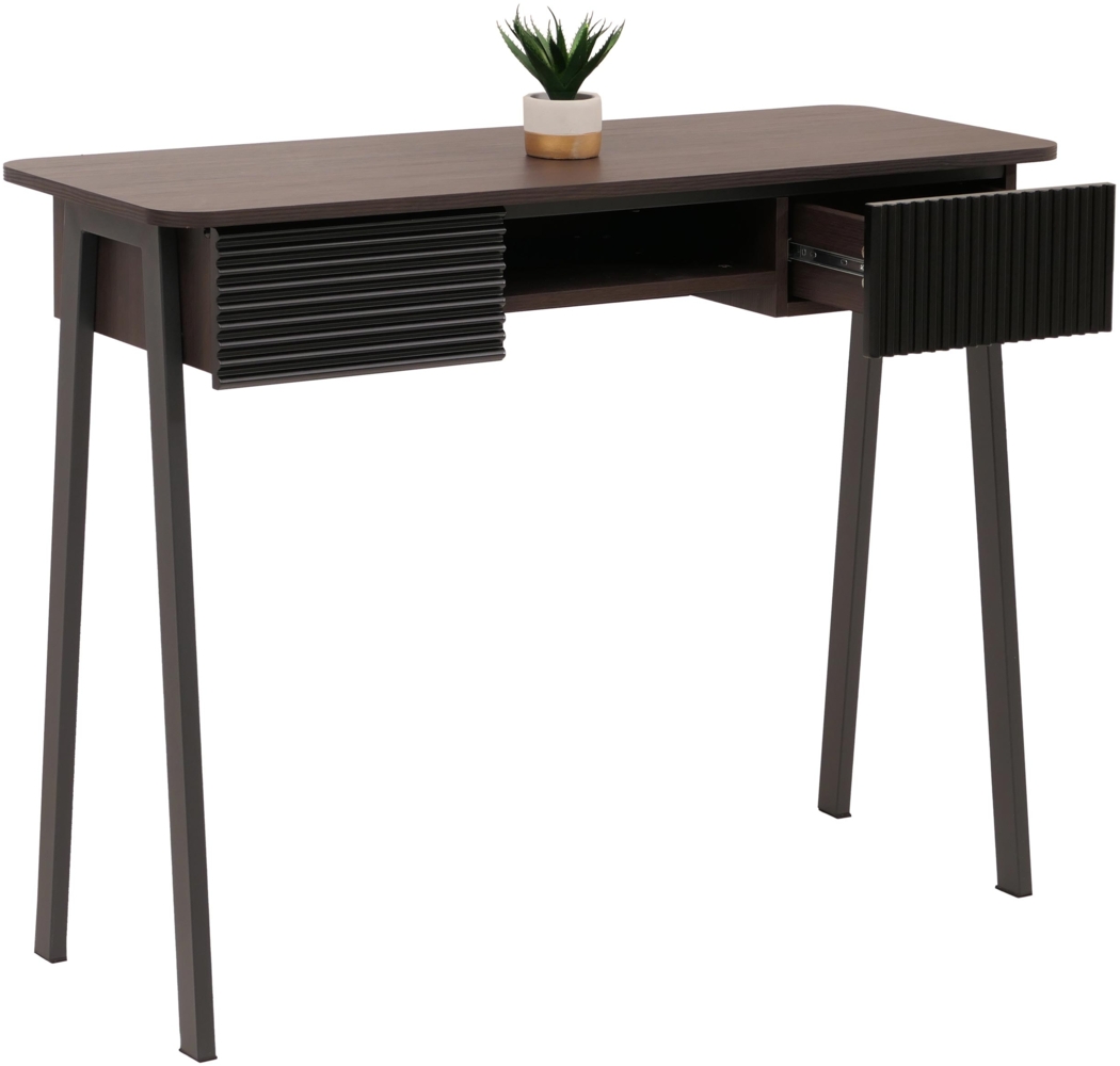 Konsolentisch HWC-O40, Telefontisch Flur-/Beistelltisch, Ablage Schublade MDF Melamin Metall 88x110x40cm ~ Walnuss-Optik Bild 1