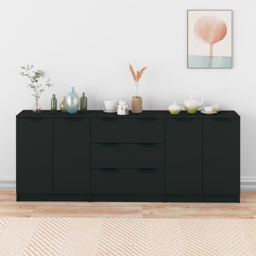 vidaXL 3-tlg. Sideboard-Set, Holzwerkstoff Schwarz Bild 1