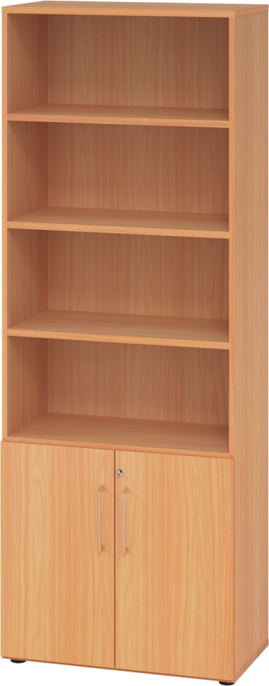 bümö Aktenregal & Schrank abschließbar, Büroschrank Regal Kombination Holz 80cm breit in Buche - abschließbarer Schrank für's Büro & Arbeitszimmer, Büro Möbel Ordnerschrank, 968T2-6-6-BS Bild 1