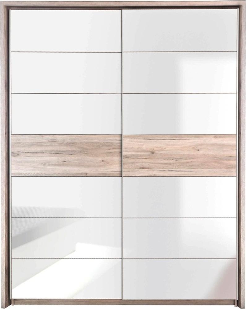 Schwebetürenschrank Rubio 8 Sandeiche weiß Hochglanz 170x210x61 cm mit Kranz, mit Dämpfungsbeschlägen Bild 1