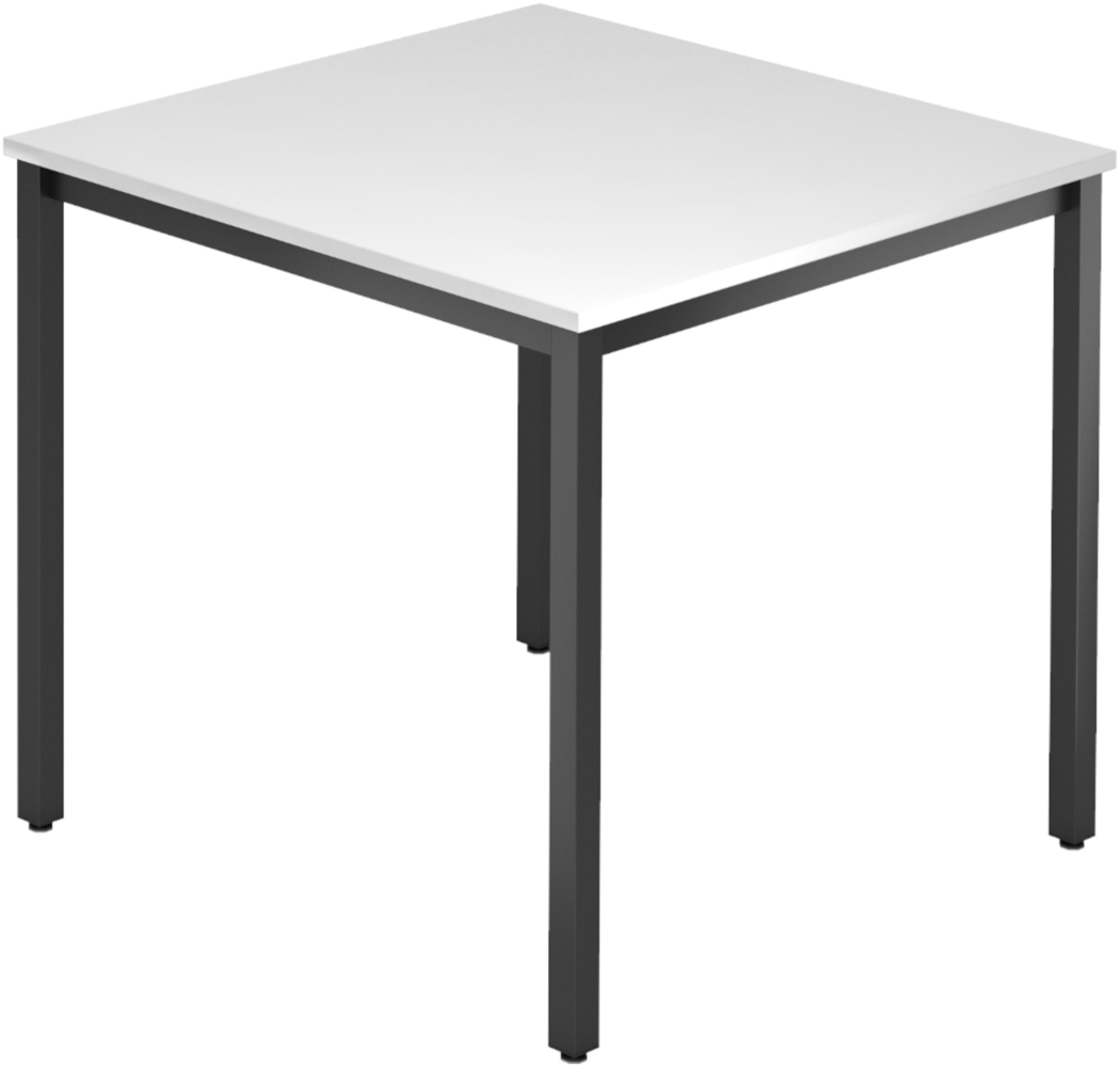 bümö Multifunktionstisch weiß, Tisch 80 x 80 cm, Tischfuß vierkant in schwarz - einfacher Tisch klein, Besprechungstisch System D-Serie, Konferenztisch, Meetingtisch, Mehrzwecktisch, Pausentisch, DQ08-W-D Bild 1