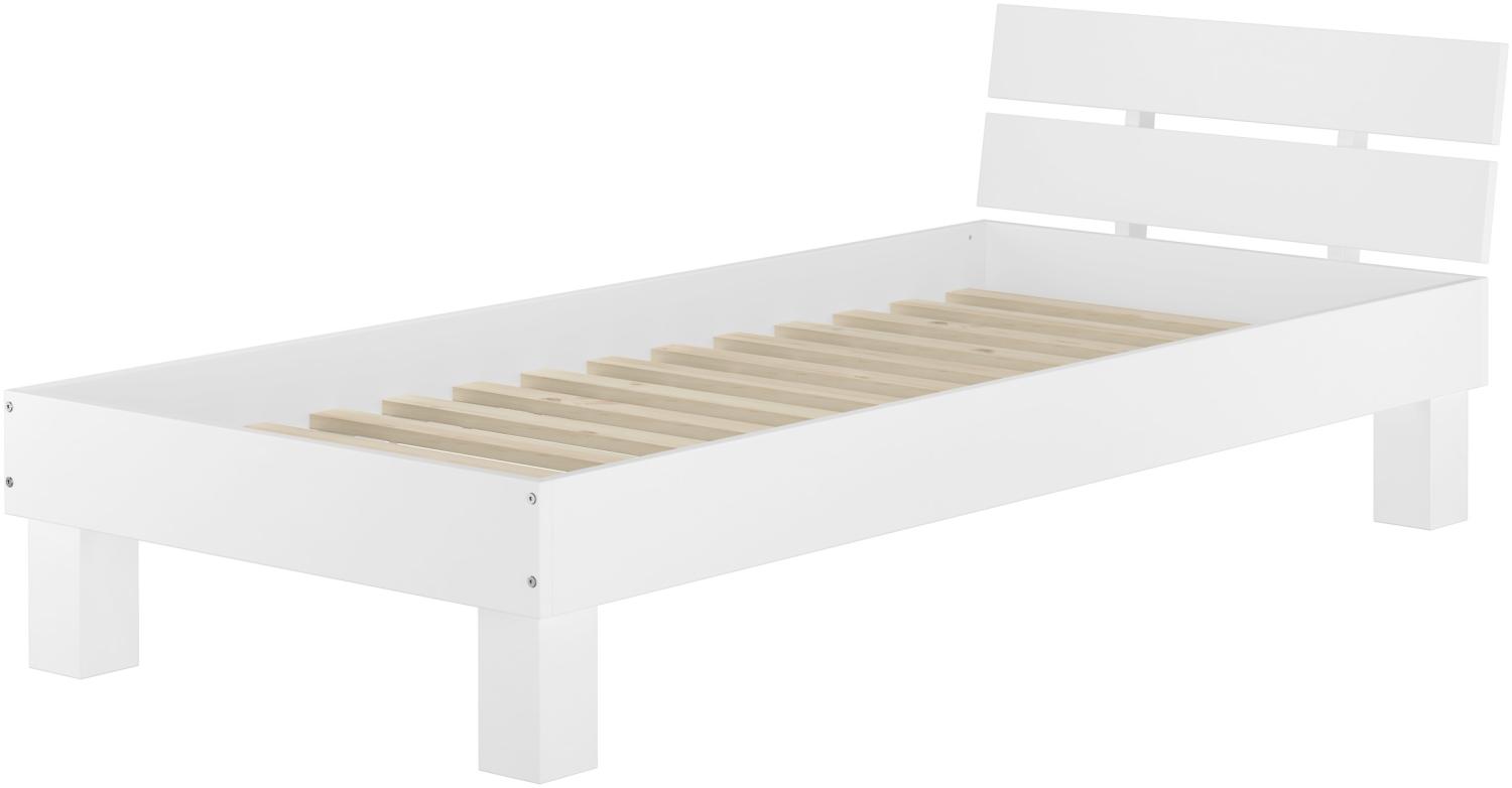 Einzelbett Buche weiß Überlänge 100x220 Futonbett Bettrahmen Massivholzbett Rollrost 60.86-10-220W Bild 1