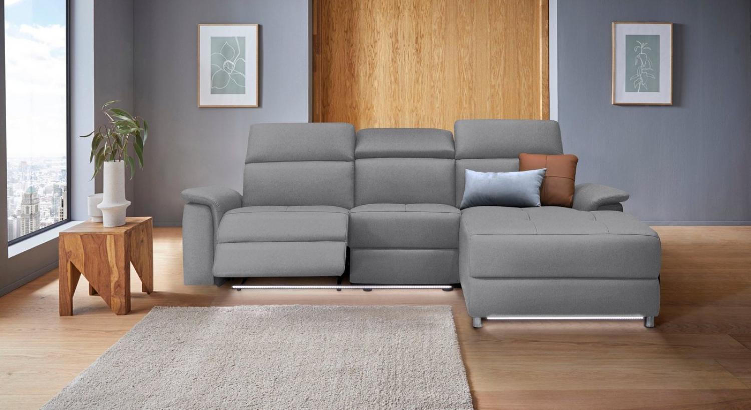 Places of Style Ecksofa Pareli, L-Form, 259cm,m. Recamiere, Echtleder, Kunstleder, Webstoff, man. o. elektr. Relaxfunktion, USB/Kopfteilverstellg u. LED Bild 1