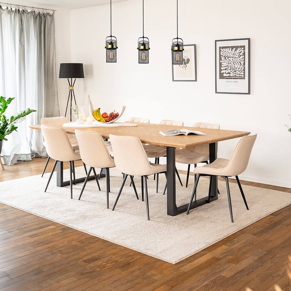 HOME DELUXE Essgruppe Eckig AVENCIA inkl. U-Fuß - 240 x 120 cm Fishbone Oak 8 Stühle Creme Bild 1