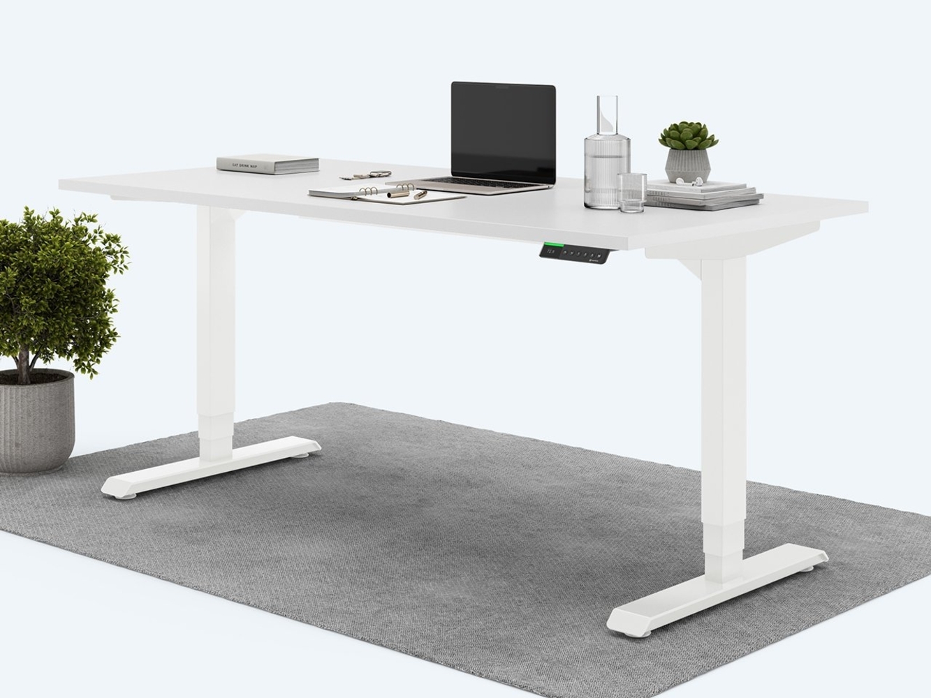 Desktopia Pro X - Elektrisch höhenverstellbarer Schreibtisch / Ergonomischer Tisch mit Memory-Funktion, Weiß, Gestell Weiß, 120x80 cm Bild 1
