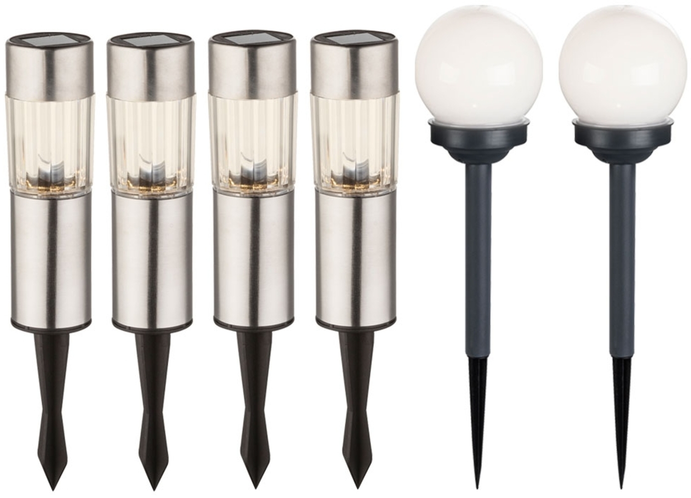 6x LED Steck Solarleuchten in Säulen und Kugelform Bild 1