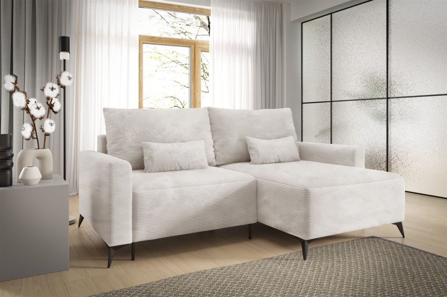 Ecksofa Schlafsofa Sofa SILVES in Stoff Poso Altweiß Ottomane Rechts Bild 1