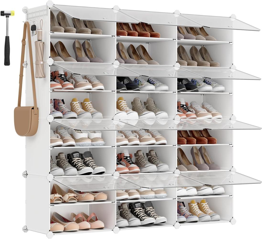 Songmics Schuhregal mit 12 Fächern, Schuhschrank, 30 x 40 x 30 cm pro Fach, schmal, mit Türen, Stahlrahmen, Kunststoff, für Flur, Schlafzimmer, Eingangsbereich, weiß Bild 1