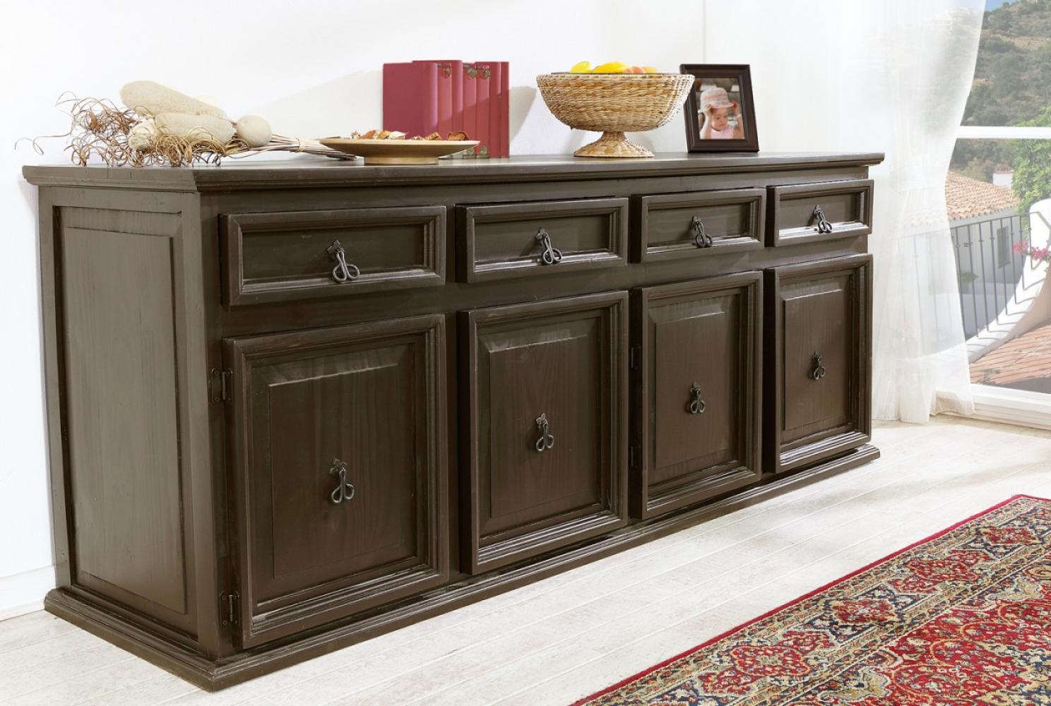 Großes Sideboard Kommode MEXICO KOLONIAL, schwarz-braun kolonialfarben lackiert, Pinie Massivholz Bild 1