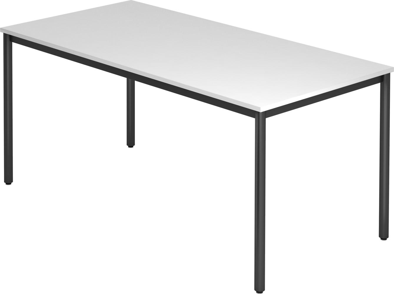 bümö Multifunktionstisch weiß, Tisch 160 x 80 cm, Tischfuß rund in schwarz - einfacher Tisch, Besprechungstisch System D-Serie, Konferenztisch, Meetingtisch, Mehrzwecktisch, Pausentisch, DR16-W-D Bild 1