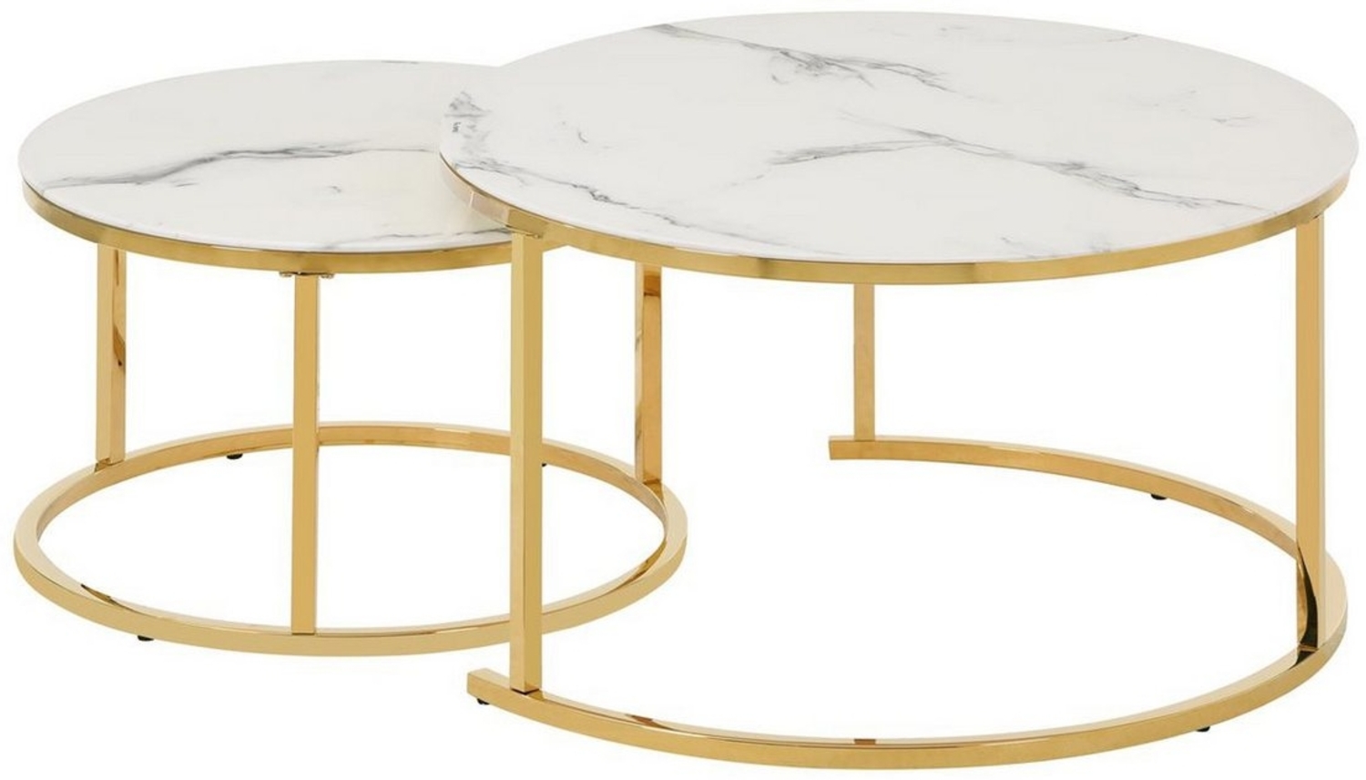HOOZ Couchtisch Couchitsch 2er Set Rund Gold Marmor weiß (Wohnzimmertisch, 2 Tische), Höhe 45 cm Bild 1