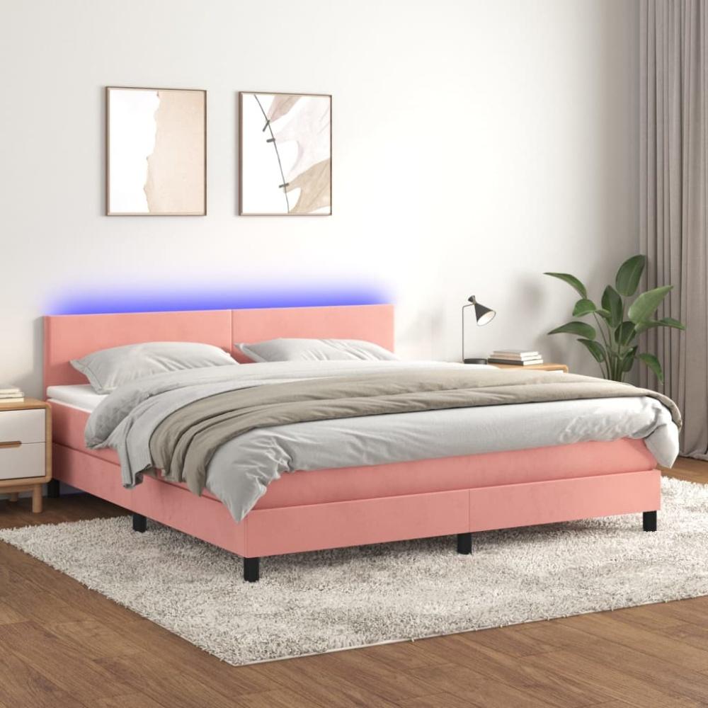 vidaXL Boxspringbett mit Matratze & LED Rosa 180x200 cm Samt 3134302 Bild 1