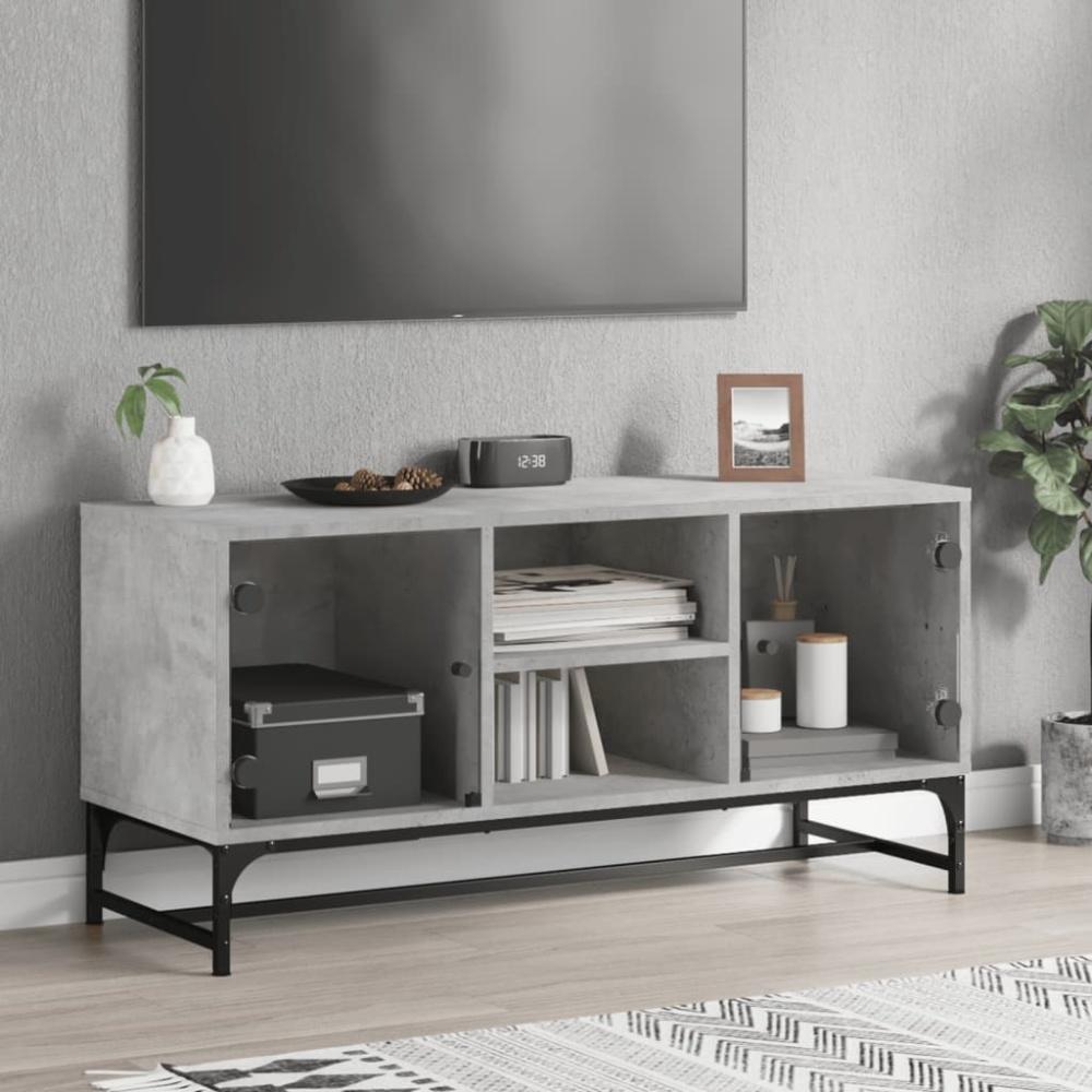 vidaXL TV-Schrank mit Glastüren Betongrau 102x37x50 cm 836535 Bild 1