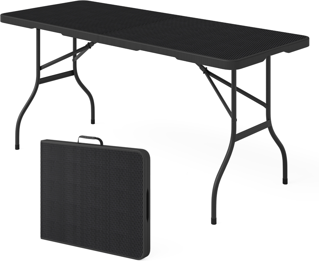 STEELSØN 'Zennar' Gartentisch klappbar, schwarz, Rattan Optik, 180 x 74 x 74 cm Bild 1