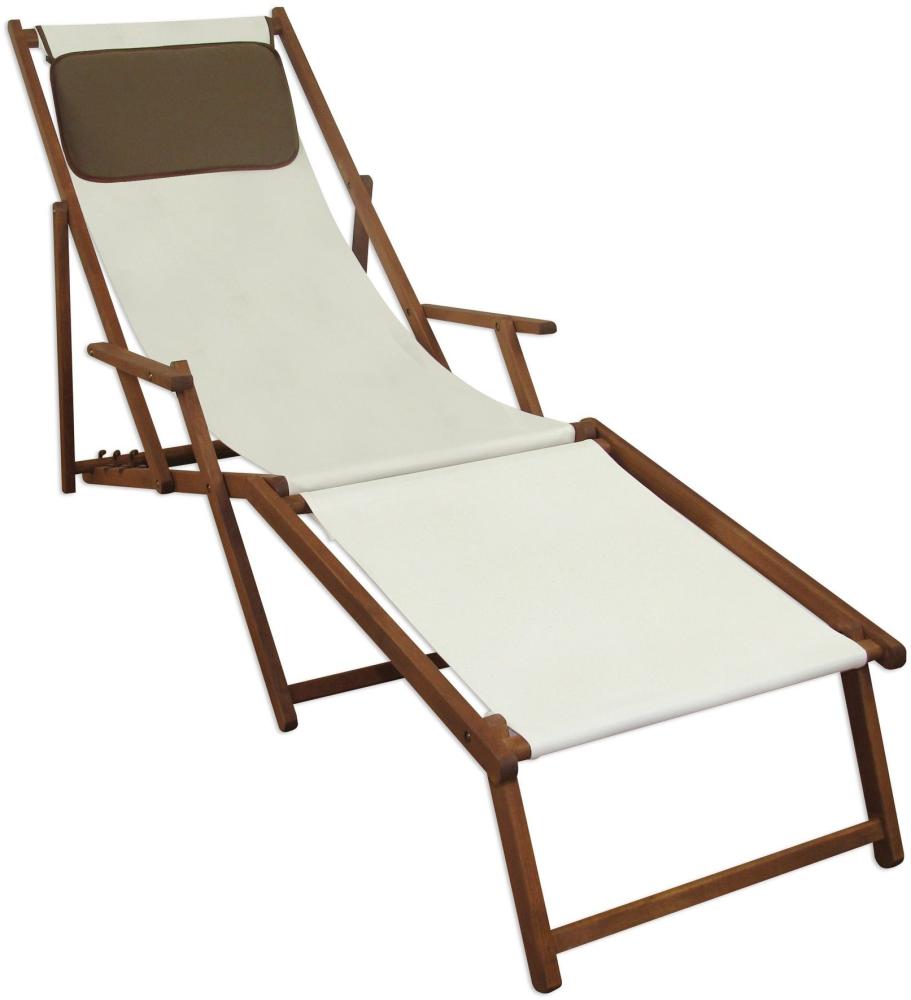 Liegestuhl weiß Fußablage u Kissen Deckchair klappbar Sonnenliege Holz Gartenliege 10-303 F KD Bild 1