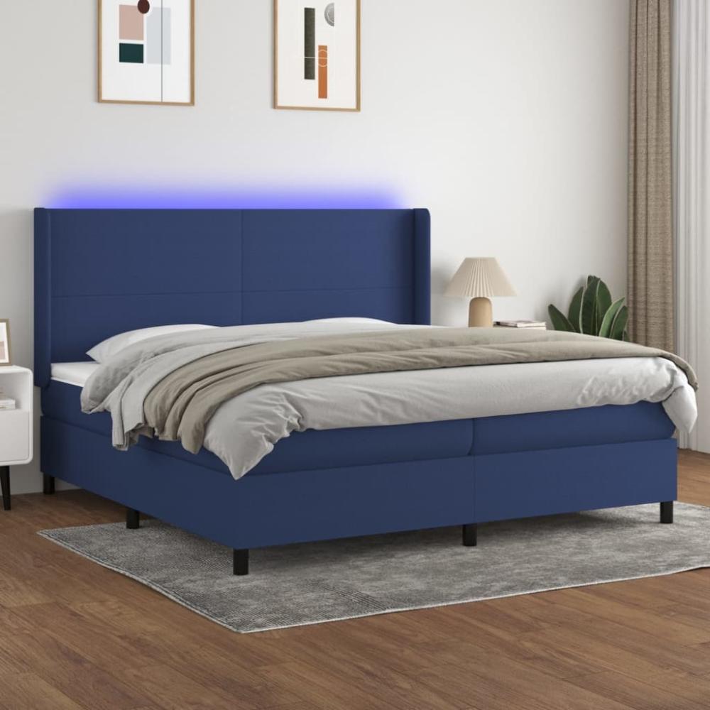 vidaXL Boxspringbett mit Matratze & LED Stoff Blau 200 x 200 cm, Härtegrad: H2 [3138187] Bild 1