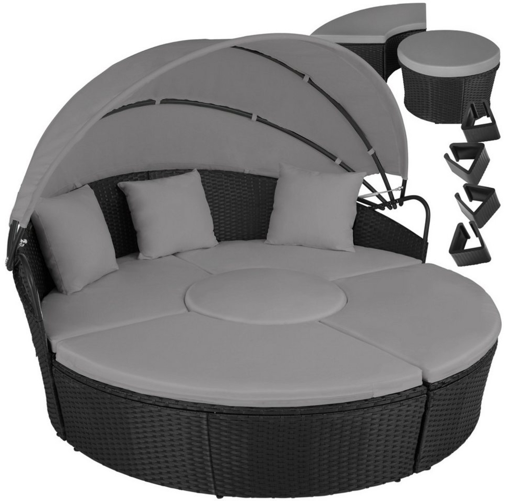 tectake Loungeset Rattan Sonneninsel Santorin - UV-beständig und widerstandsfähig, (Set, 5-tlg), Faltbares Dach mit Klettverschluss und Gasdruckfedersystem Bild 1