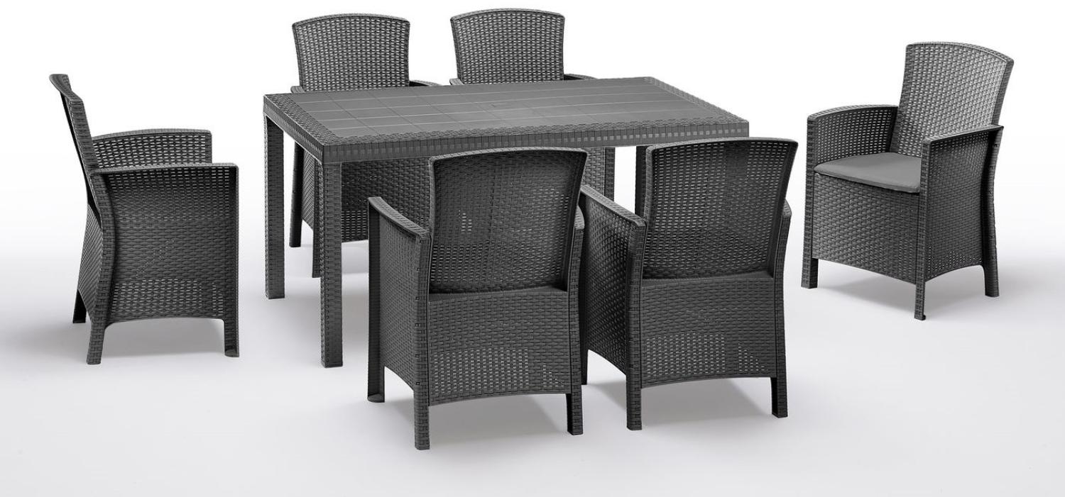 BICA Diningset 7 tlg. Lido, 6 Sessel inkl Sitzkissen, Tisch Houston, Graphite - wetterfest Bild 1