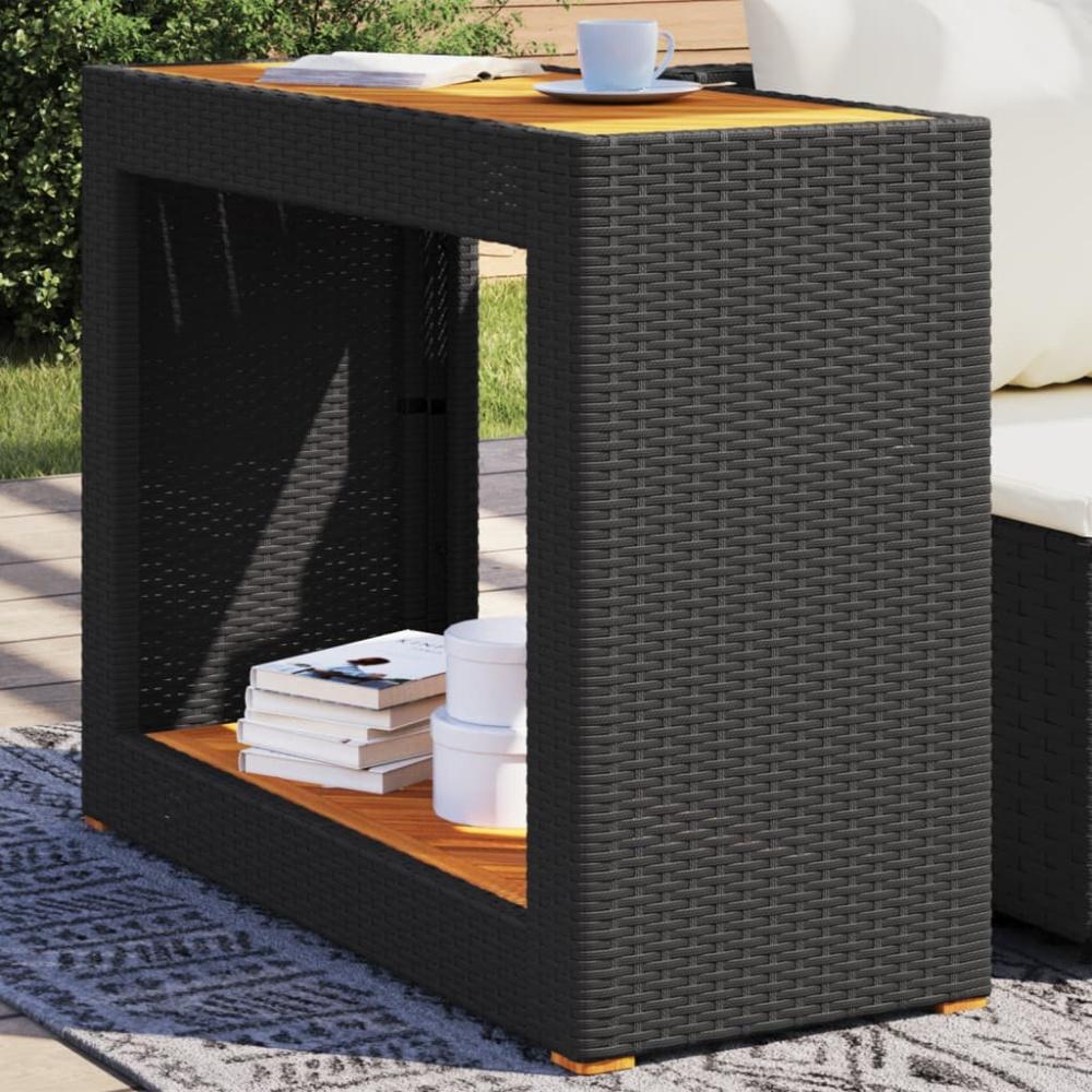 vidaXL Garten-Beistelltisch mit Holzplatte Schwarz Poly Rattan 366306 Bild 1