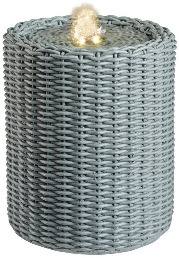 MARELIDA Zimmerbrunnen Brunnen beleuchtet für Innen Tischbrunnen Rattan Korb 20cm grün Bild 1