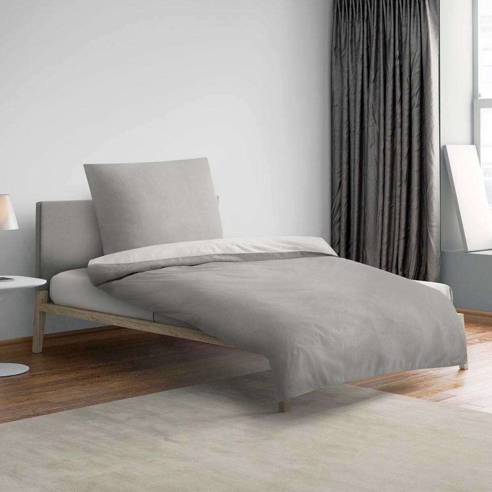 Traumschlaf Uni Melange Flanell Bettwäsche 840200|155x220 cm + 80x80 cm| sturmgrau Bild 1