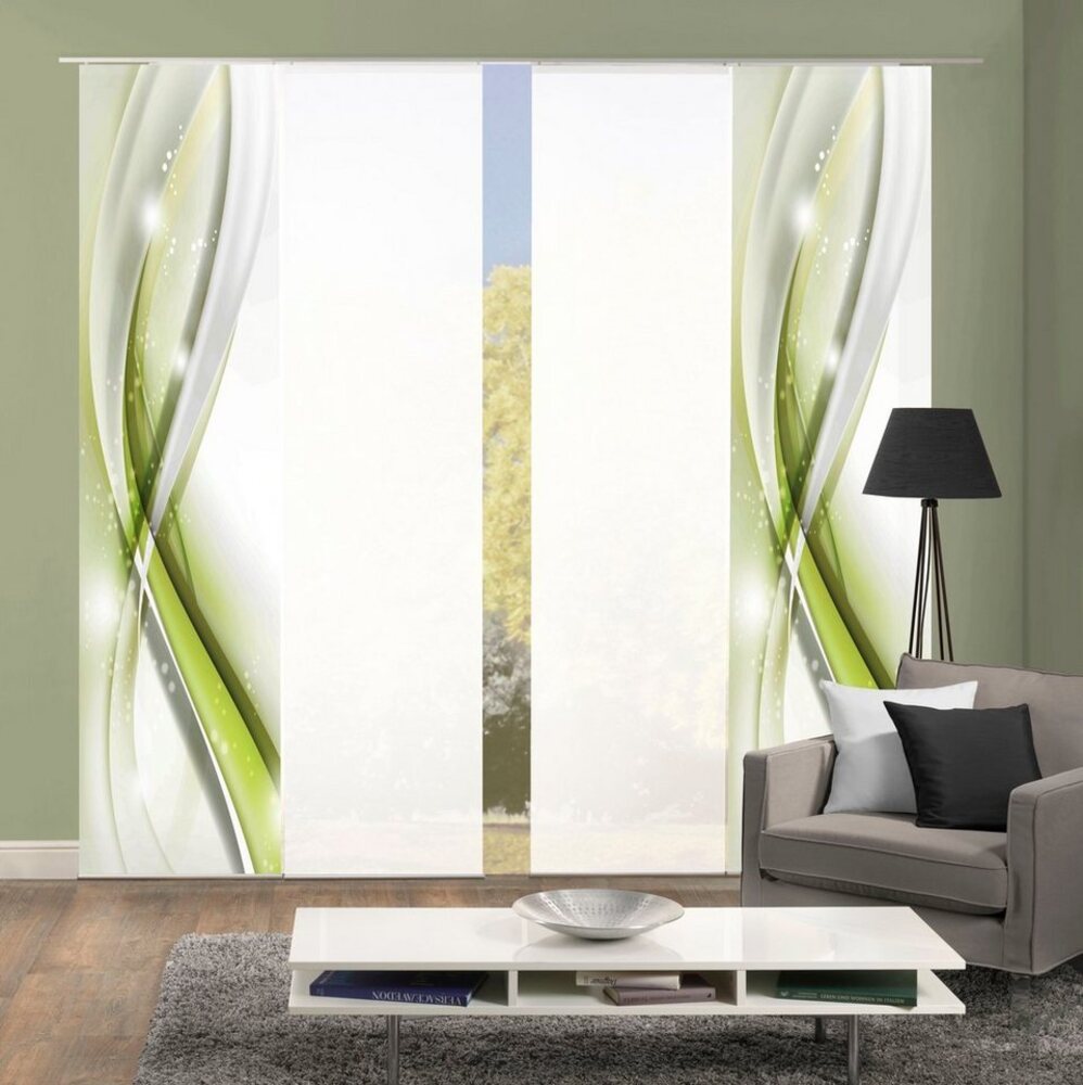 HOME WOHNIDEEN Schiebegardine GLIWE (4 St), Paneelwagen, blickdicht, Schiebevorhang Digi 4er Set GLIWE GRÜN Bild 1