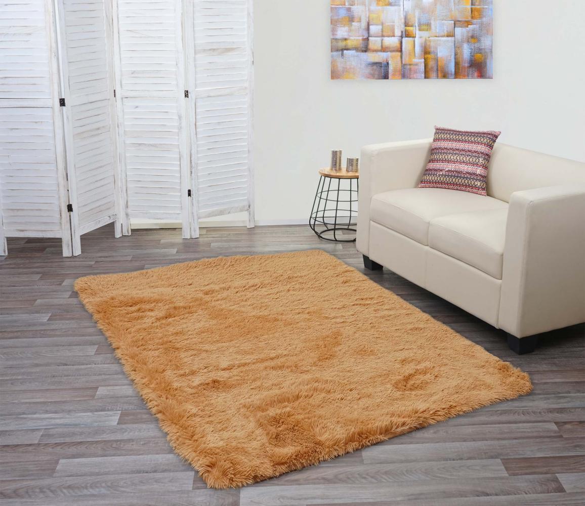 Teppich HWC-F69, Shaggy Läufer Hochflor Langflor, Stoff/Textil flauschig weich 200x140cm ~ braun Bild 1