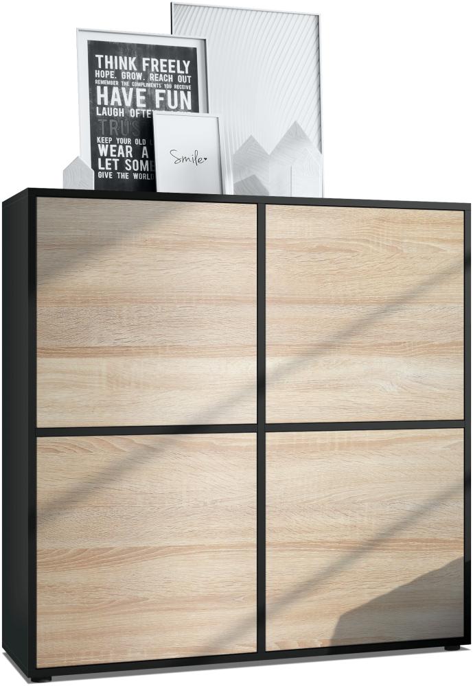 Highboard Cuba V2 Schrank 104 x 105,5 x 35,5 cm Sideboard mit 8 Fächern, Korpus in Schwarz matt / Fronten in Eiche sägerau Bild 1