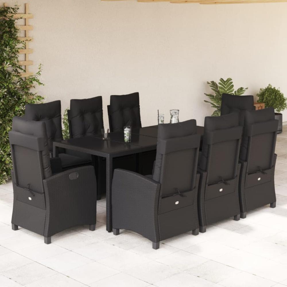 vidaXL 9-tlg. Garten-Essgruppe mit Kissen Schwarz Poly Rattan Bild 1