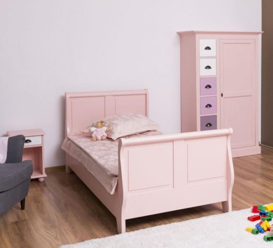 Casa Padrino Landhausstil Massivholz Kinderzimmer Möbel Set Rosa / Weiß / Lila - 1 Einzelbett & 1 Kleiderschrank & 1 Nachttisch - Landhausstil Möbel Bild 1